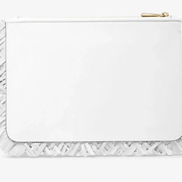 Michael Kors Jet Set Woven Leather Large Zip Pouch Clutch Wristlet in white - Picture 3 of 4